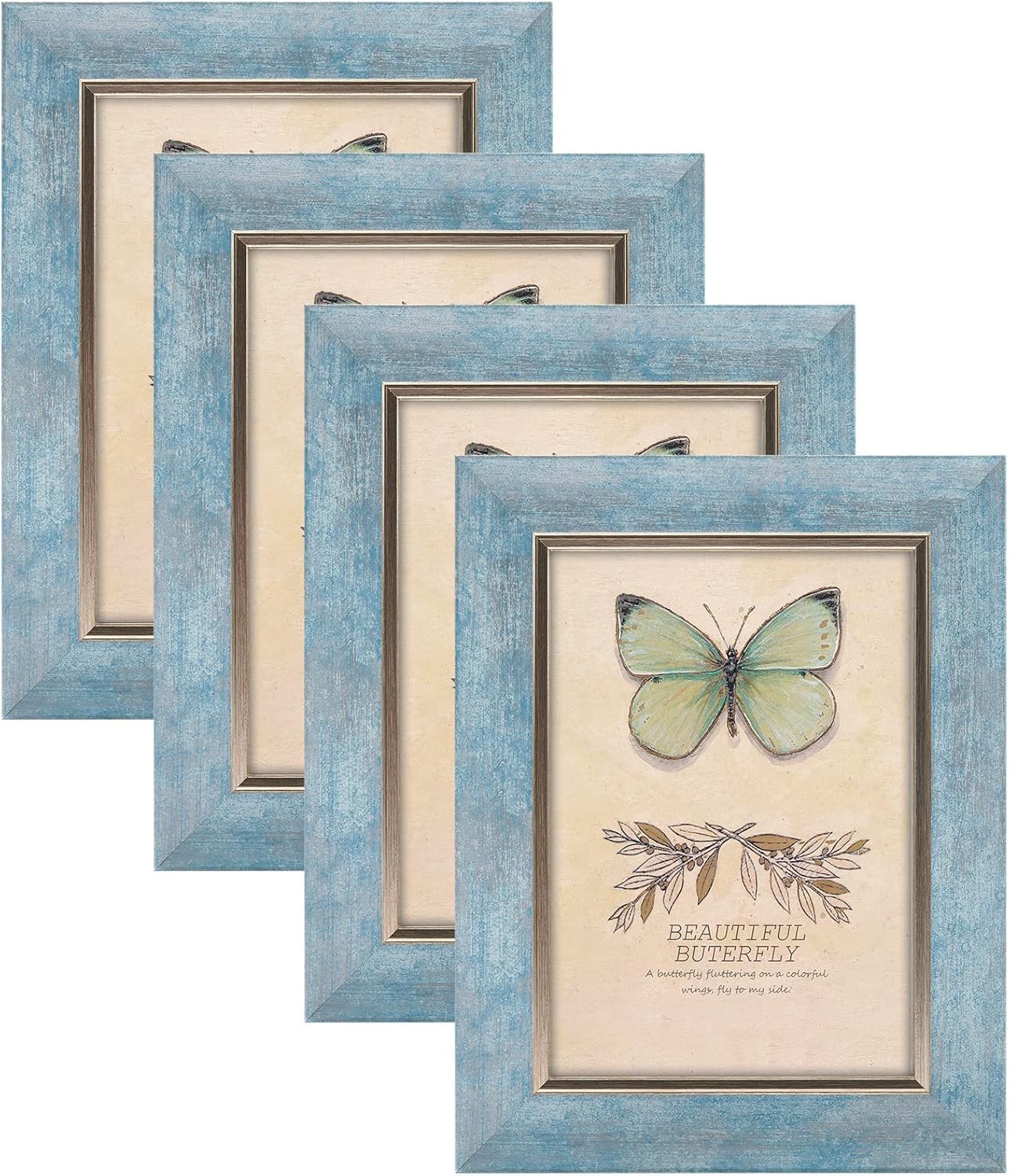 Yulinne 8x10 Picture Frame Set of 4, Rustic Retro Style, HD Plastic Cover, Wall or Tabletop Display