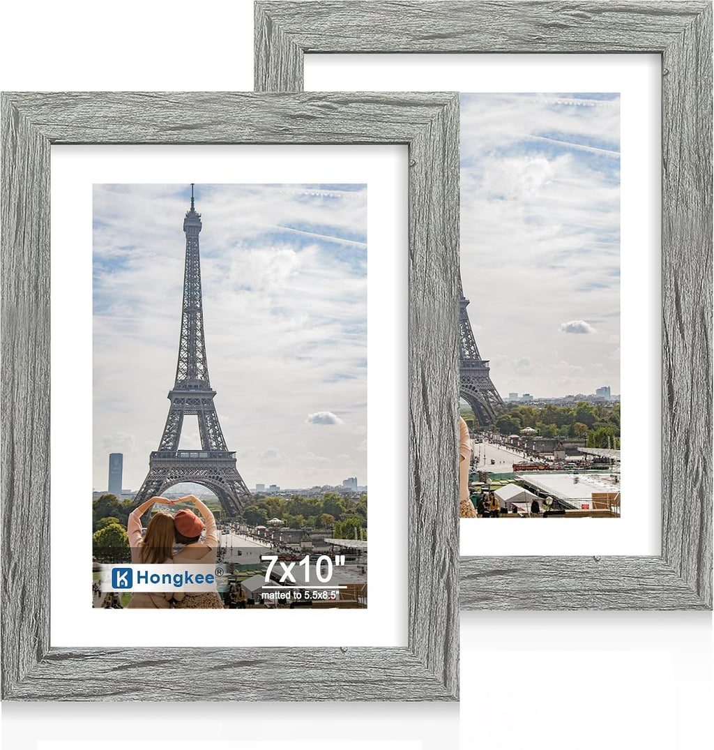 Yulinne 8x10 Picture Frame Set of 2, Distressed White Wood, Real Glass, Fits 5x7 with Mat, Wall or Tabletop