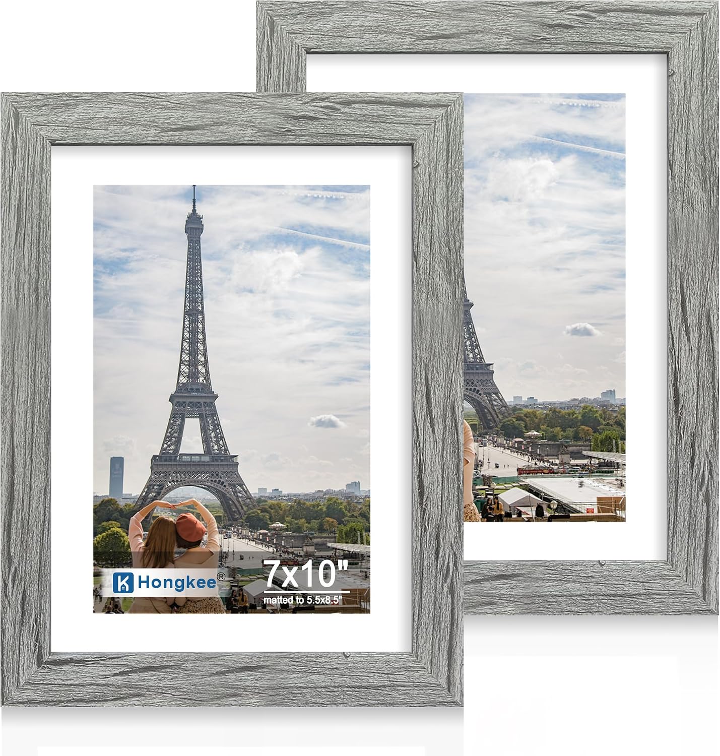 Yulinne 8x10 Picture Frame Set of 2, Distressed White Wood, Real Glass, Fits 5x7 with Mat, Wall or Tabletop