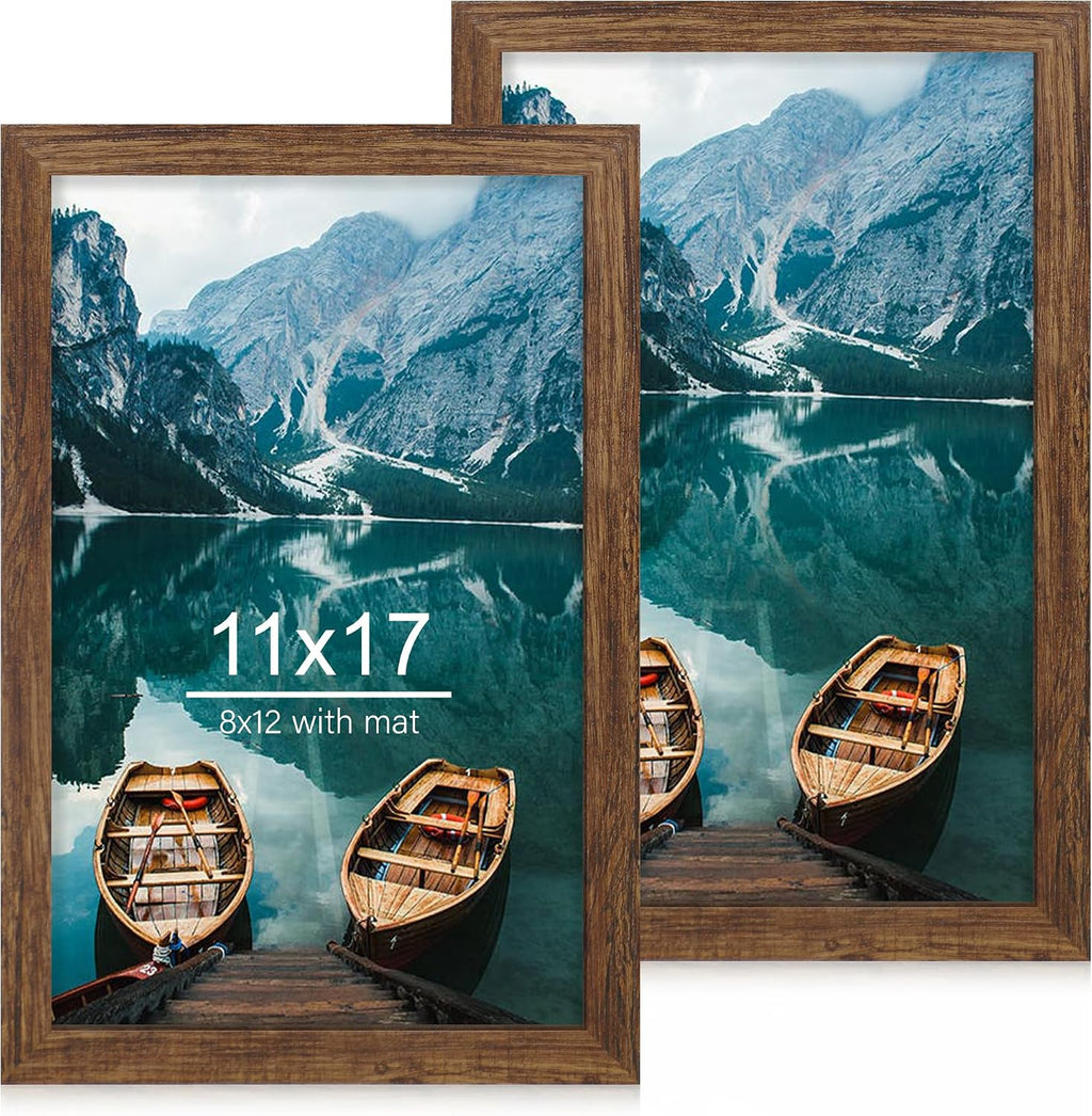 Yulinne 8x10 Picture Frame Set of 2, Distressed White Wood, Real Glass, Fits 5x7 with Mat, Wall or Tabletop