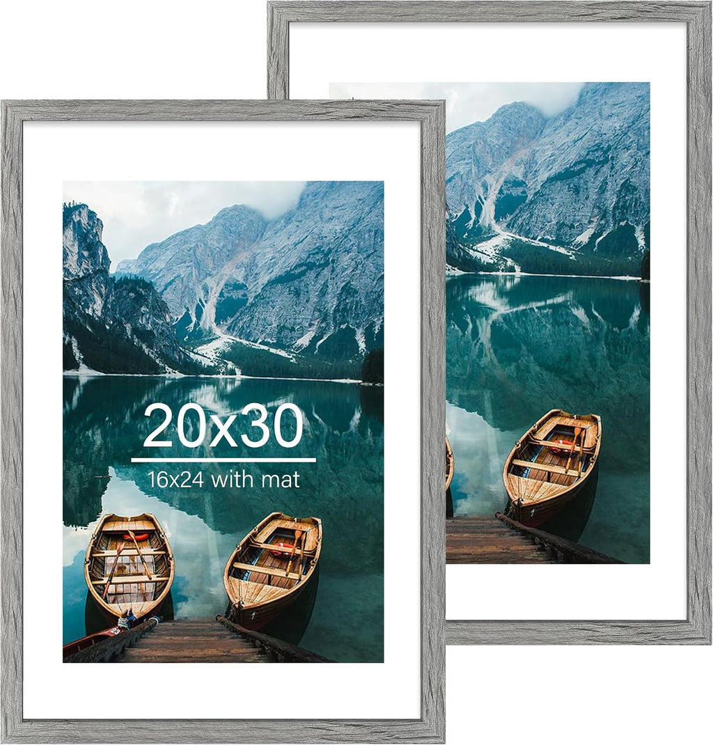 Yulinne 8x10 Picture Frame Set of 2, Distressed White Wood, Real Glass, Fits 5x7 with Mat, Wall or Tabletop