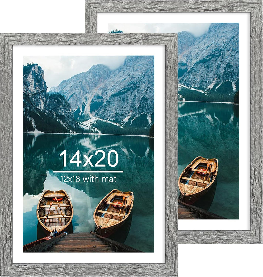 Yulinne 8x10 Picture Frame Set of 2, Distressed White Wood, Real Glass, Fits 5x7 with Mat, Wall or Tabletop