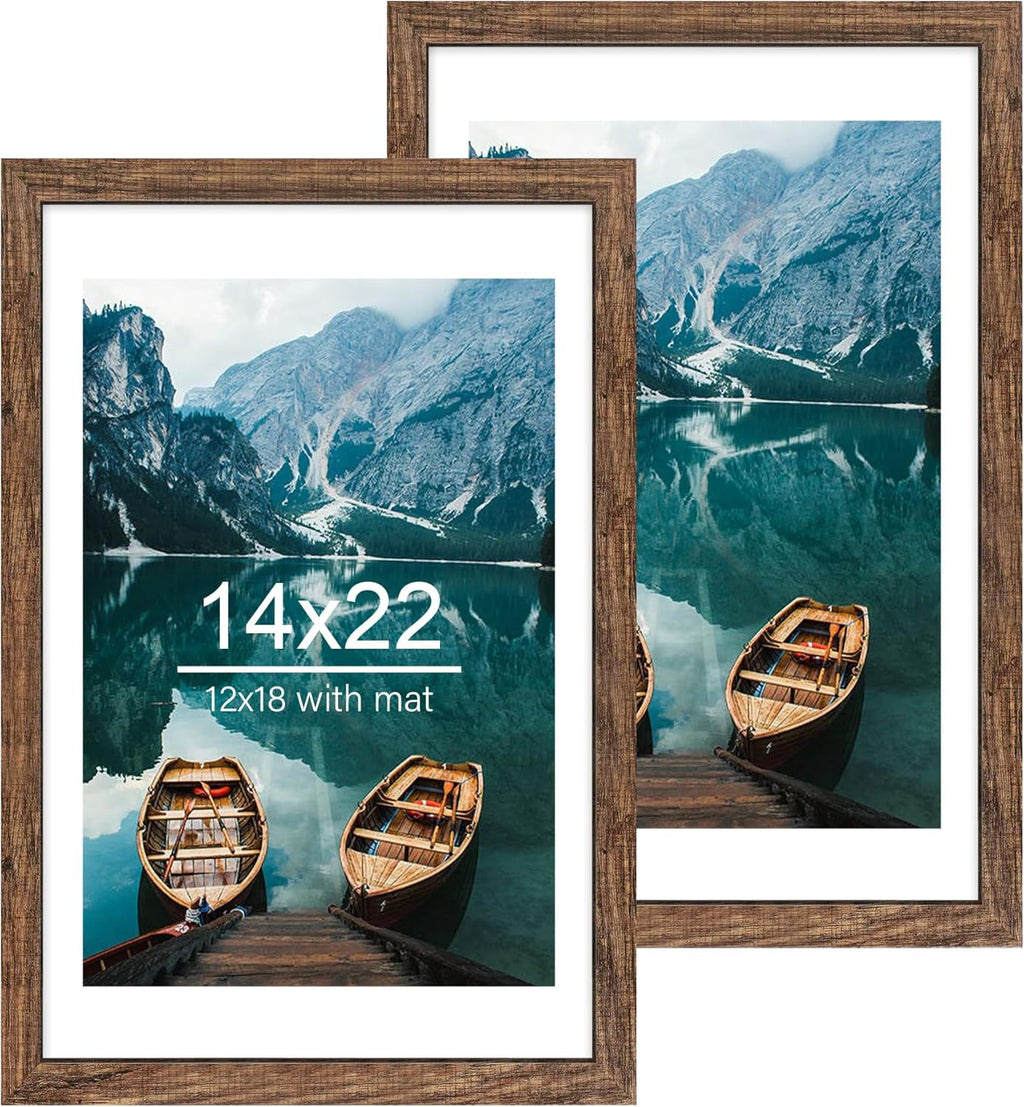 Yulinne 8x10 Picture Frame Set of 2, Distressed White Wood, Real Glass, Fits 5x7 with Mat, Wall or Tabletop