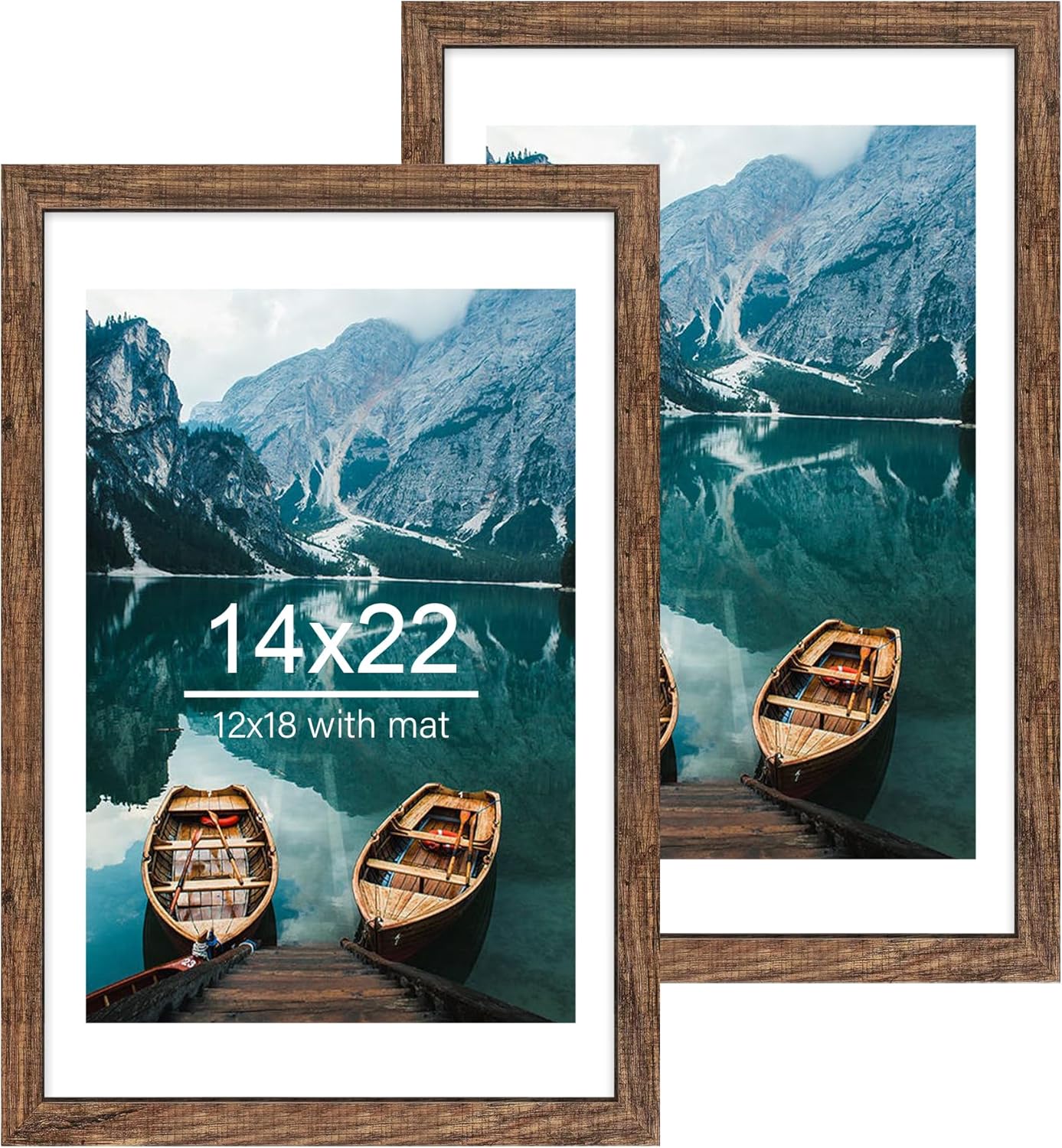 Yulinne 8x10 Picture Frame Set of 2, Distressed White Wood, Real Glass, Fits 5x7 with Mat, Wall or Tabletop