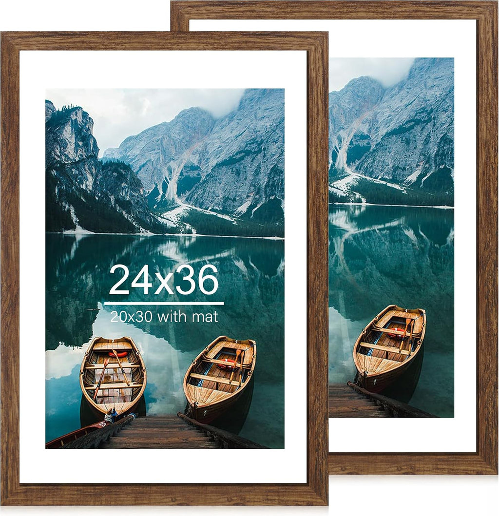 Yulinne 8x10 Picture Frame Set of 2, Distressed White Wood, Real Glass, Fits 5x7 with Mat, Wall or Tabletop