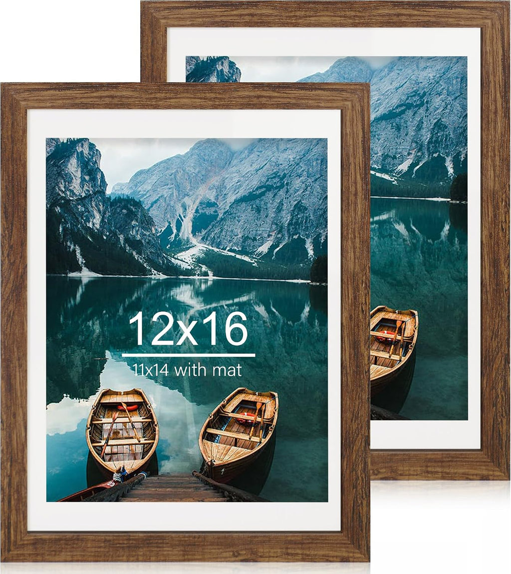 Yulinne 8x10 Picture Frame Set of 2, Distressed White Wood, Real Glass, Fits 5x7 with Mat, Wall or Tabletop
