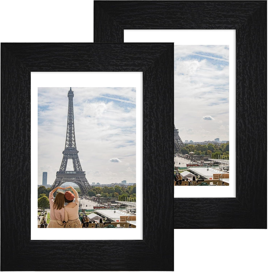 Yulinne 8x10 Picture Frame Set of 2, Distressed White Wood, Real Glass, Fits 5x7 with Mat, Wall or Tabletop