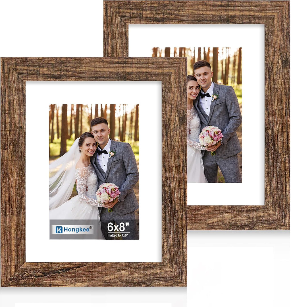 Yulinne 8x10 Picture Frame Set of 2, Distressed White Wood, Real Glass, Fits 5x7 with Mat, Wall or Tabletop