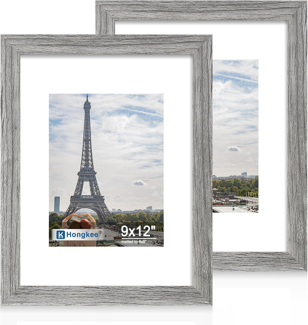 Yulinne 8x10 Picture Frame Set of 2, Distressed White Wood, Real Glass, Fits 5x7 with Mat, Wall or Tabletop