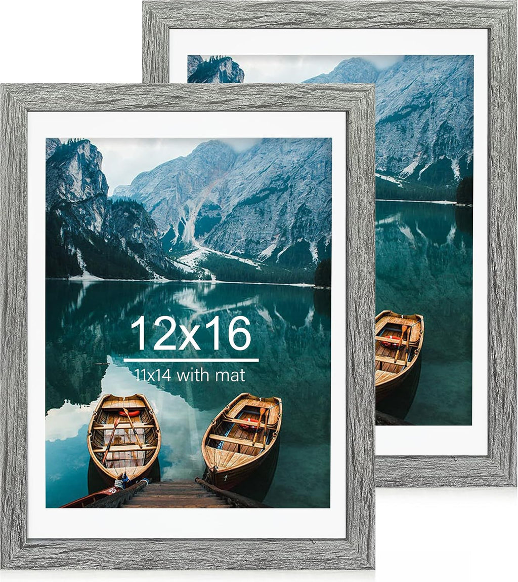 Yulinne 8x10 Picture Frame Set of 2, Distressed White Wood, Real Glass, Fits 5x7 with Mat, Wall or Tabletop