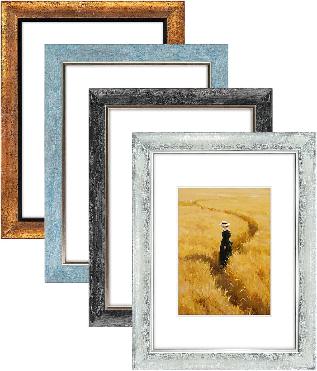 Yulinne 8x10 Picture Frame Set of 4, Rustic Retro Style, HD Plastic Cover, Wall or Tabletop Display