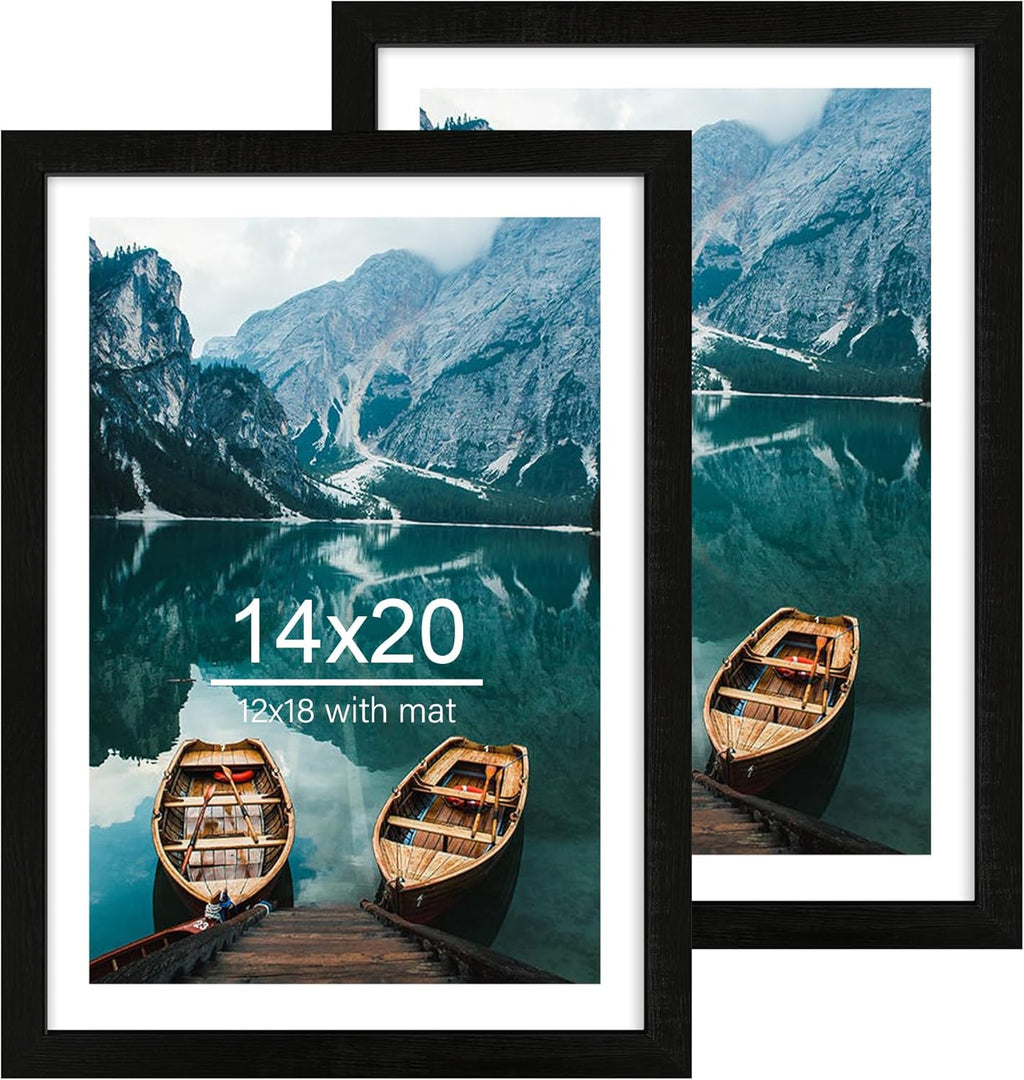 Yulinne 8x10 Picture Frame Set of 2, Distressed White Wood, Real Glass, Fits 5x7 with Mat, Wall or Tabletop