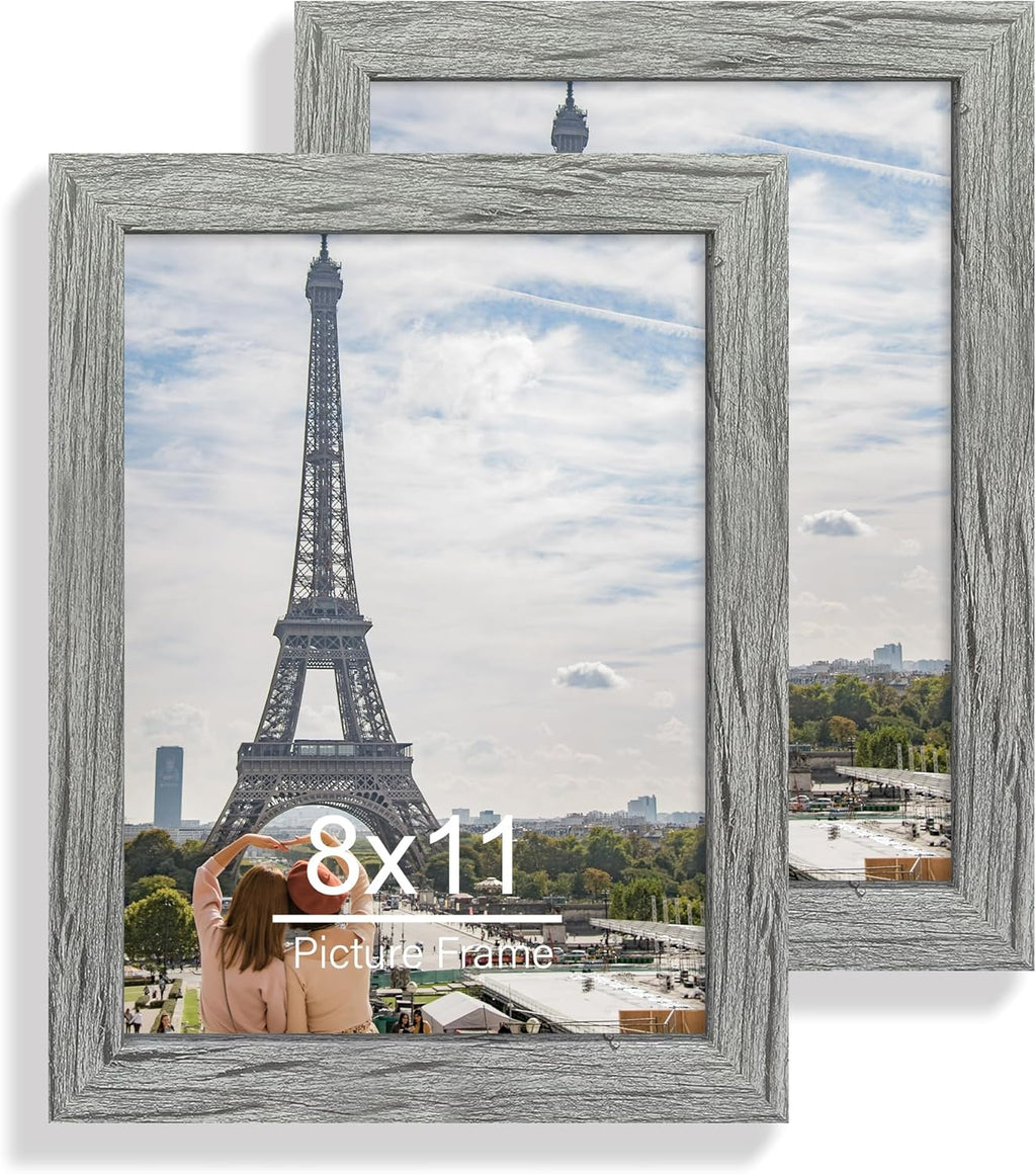 Yulinne 8x10 Picture Frame Set of 2, Distressed White Wood, Real Glass, Fits 5x7 with Mat, Wall or Tabletop