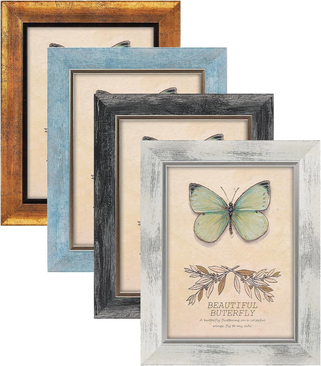 Yulinne 8x10 Picture Frame Set of 4, Rustic Retro Style, HD Plastic Cover, Wall or Tabletop Display