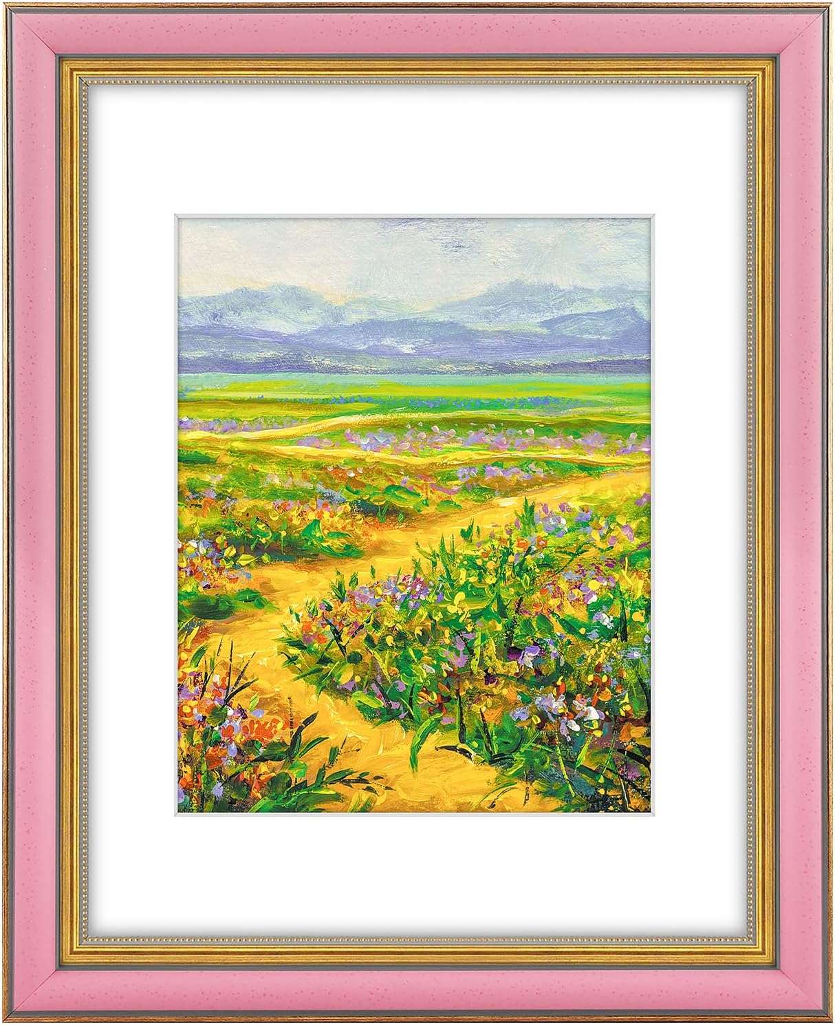 Yulinne Golden State Art 11x14 Green Gold Ornate Frame, Fits 8x10 with White Mat, Real Glass, Wall Mount