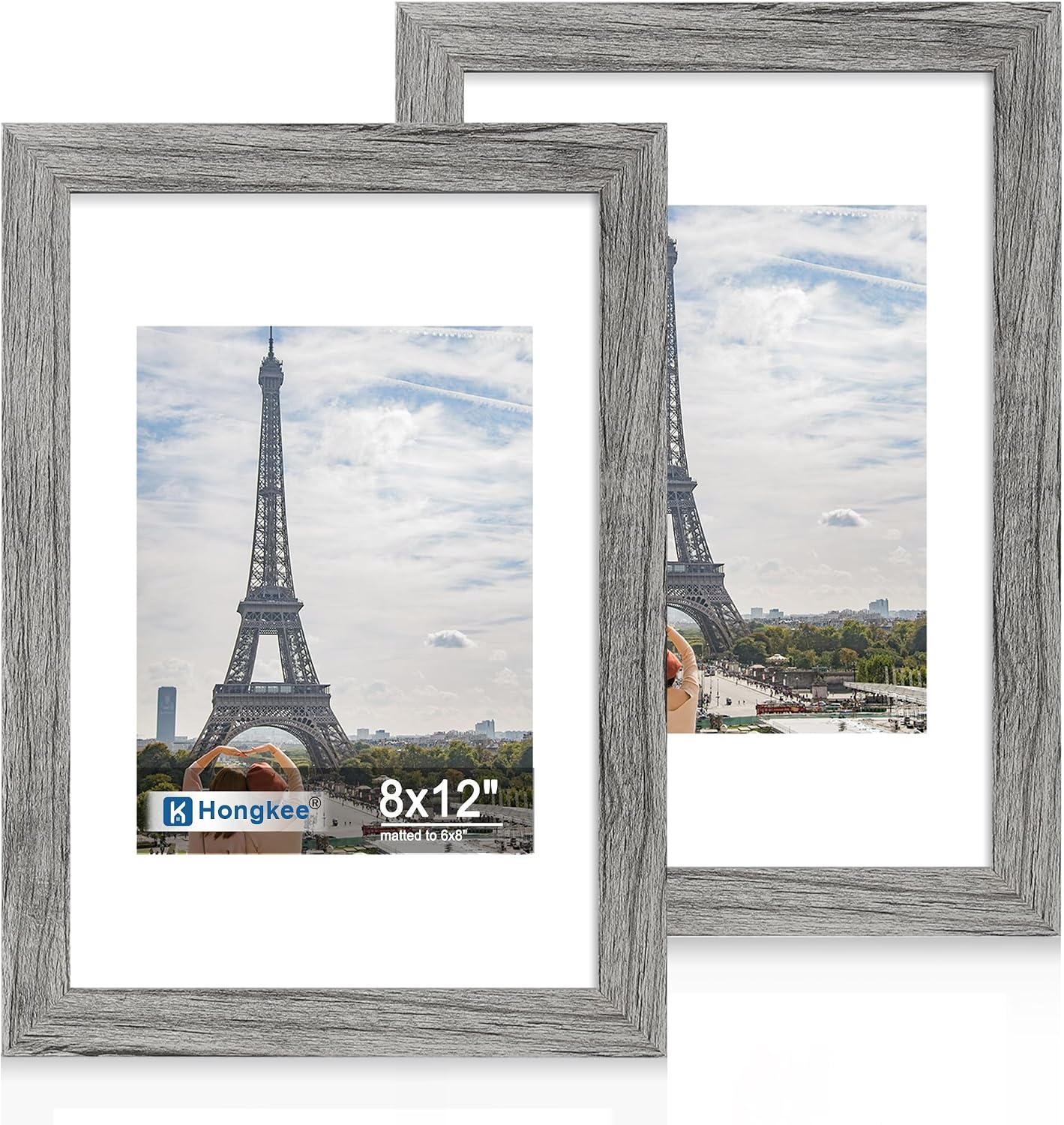 Yulinne 8x10 Picture Frame Set of 2, Distressed White Wood, Real Glass, Fits 5x7 with Mat, Wall or Tabletop