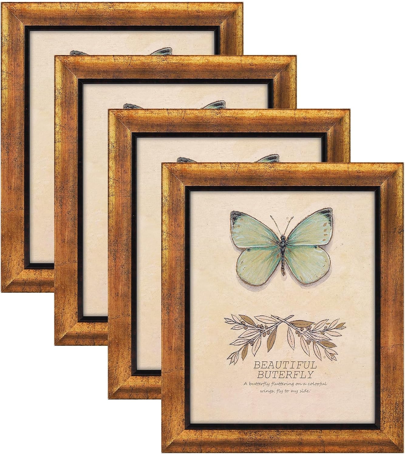 Yulinne 8x10 Picture Frame Set of 4, Rustic Retro Style, HD Plastic Cover, Wall or Tabletop Display