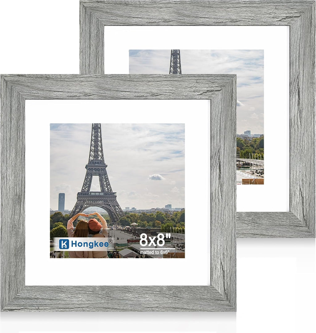 Yulinne 8x10 Picture Frame Set of 2, Distressed White Wood, Real Glass, Fits 5x7 with Mat, Wall or Tabletop