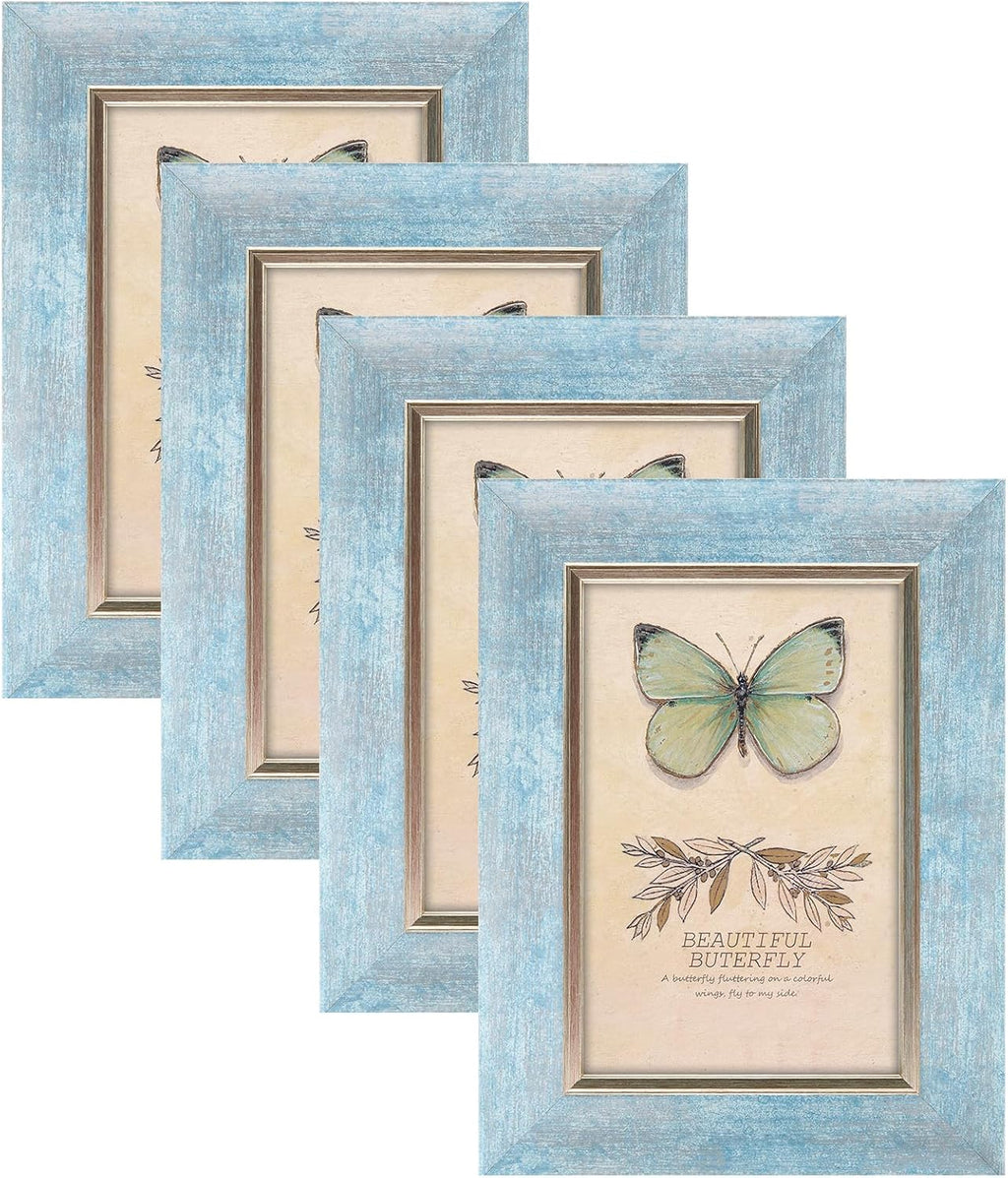Yulinne 8x10 Picture Frame Set of 4, Rustic Retro Style, HD Plastic Cover, Wall or Tabletop Display