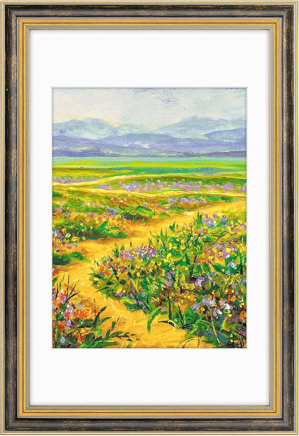 Yulinne Golden State Art 11x14 Green Gold Ornate Frame, Fits 8x10 with White Mat, Real Glass, Wall Mount