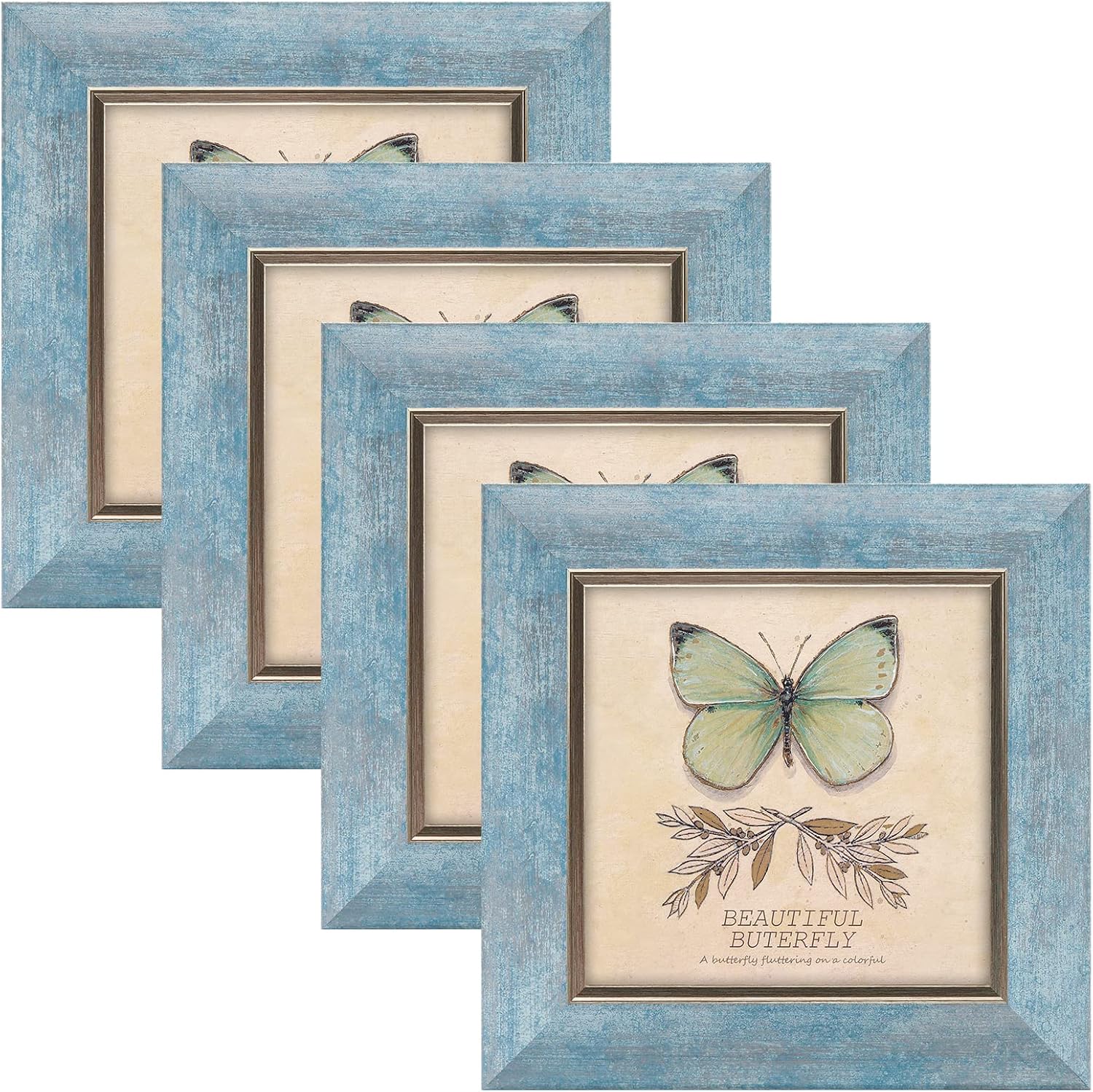 Yulinne 8x10 Picture Frame Set of 4, Rustic Retro Style, HD Plastic Cover, Wall or Tabletop Display