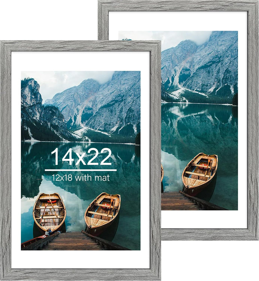 Yulinne 8x10 Picture Frame Set of 2, Distressed White Wood, Real Glass, Fits 5x7 with Mat, Wall or Tabletop