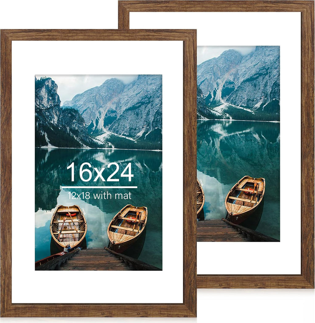 Yulinne 8x10 Picture Frame Set of 2, Distressed White Wood, Real Glass, Fits 5x7 with Mat, Wall or Tabletop