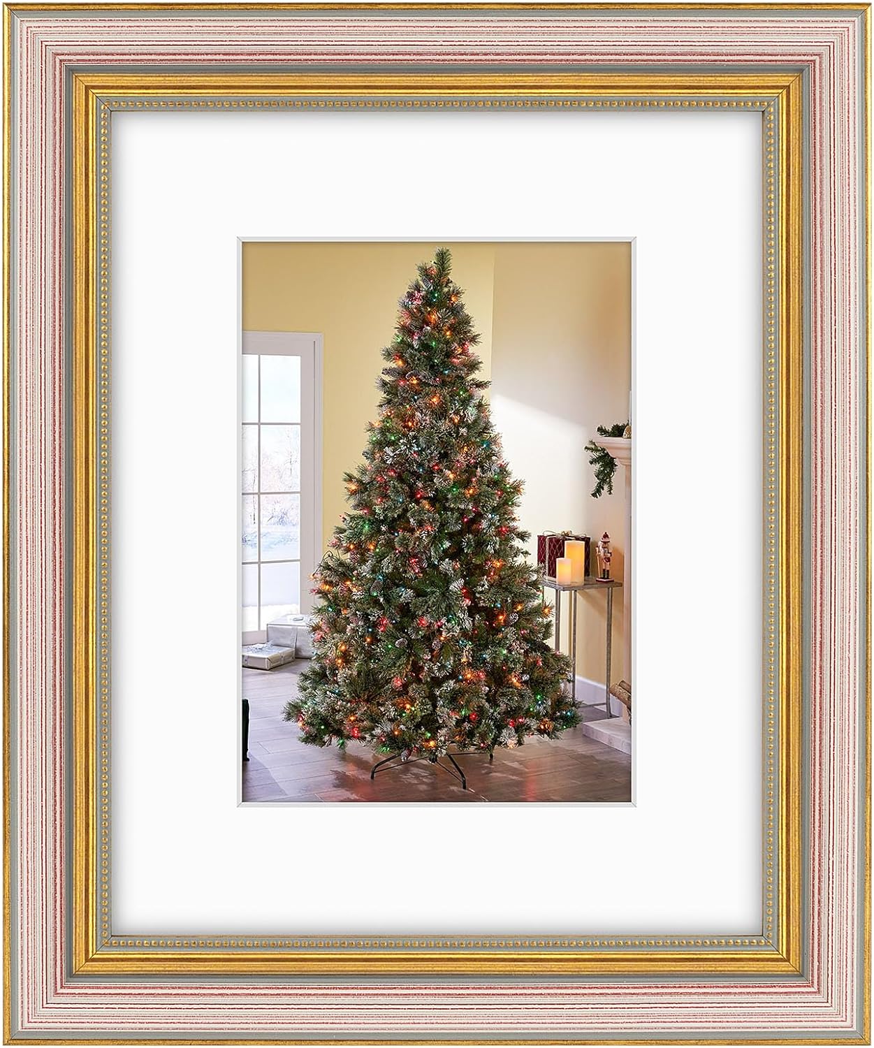 Yulinne Golden State Art 11x14 Green Gold Ornate Frame, Fits 8x10 with White Mat, Real Glass, Wall Mount
