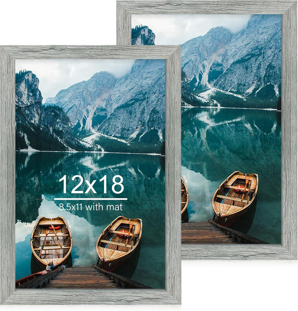Yulinne 8x10 Picture Frame Set of 2, Distressed White Wood, Real Glass, Fits 5x7 with Mat, Wall or Tabletop