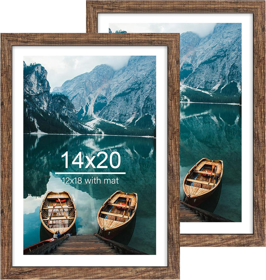 Yulinne 8x10 Picture Frame Set of 2, Distressed White Wood, Real Glass, Fits 5x7 with Mat, Wall or Tabletop