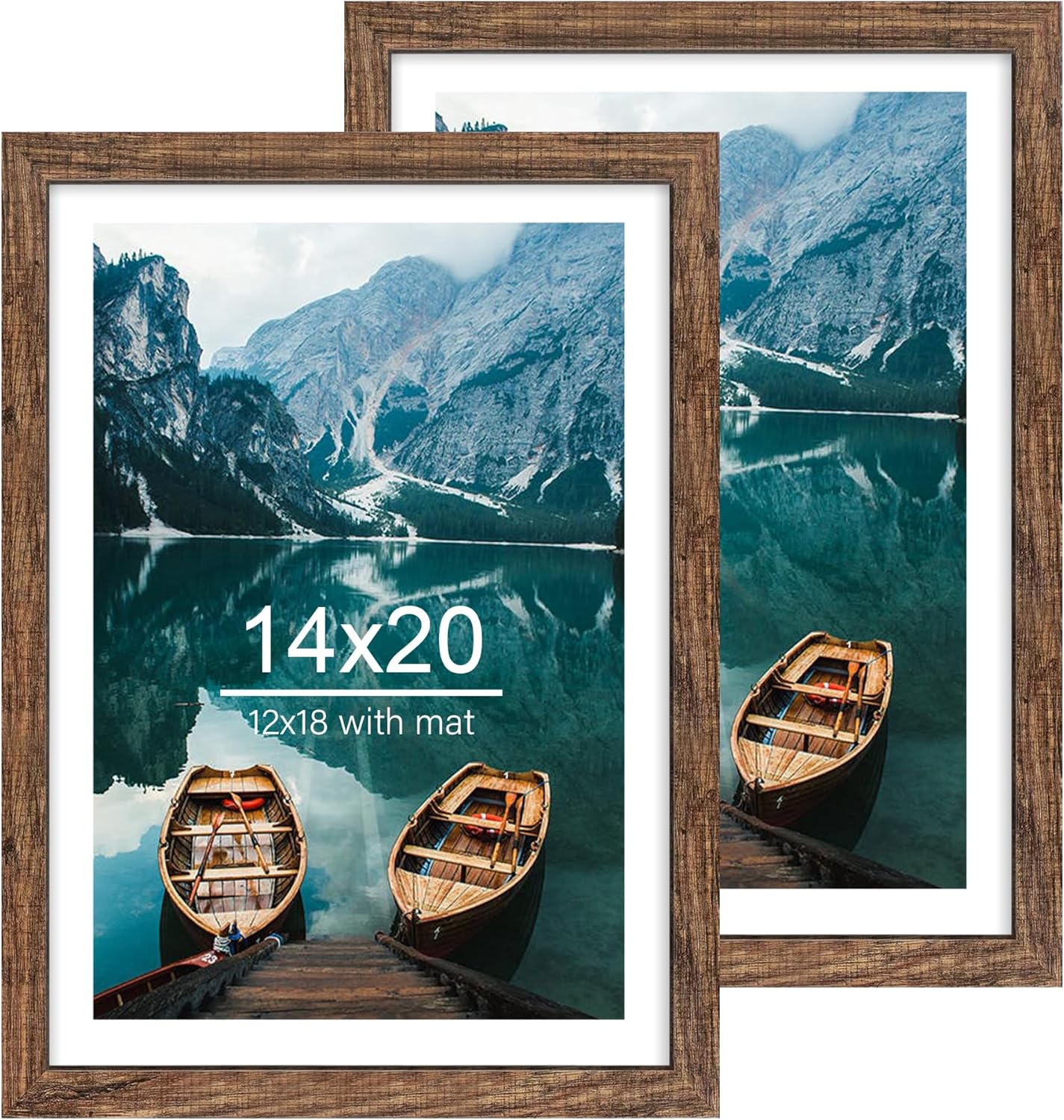 Yulinne 8x10 Picture Frame Set of 2, Distressed White Wood, Real Glass, Fits 5x7 with Mat, Wall or Tabletop