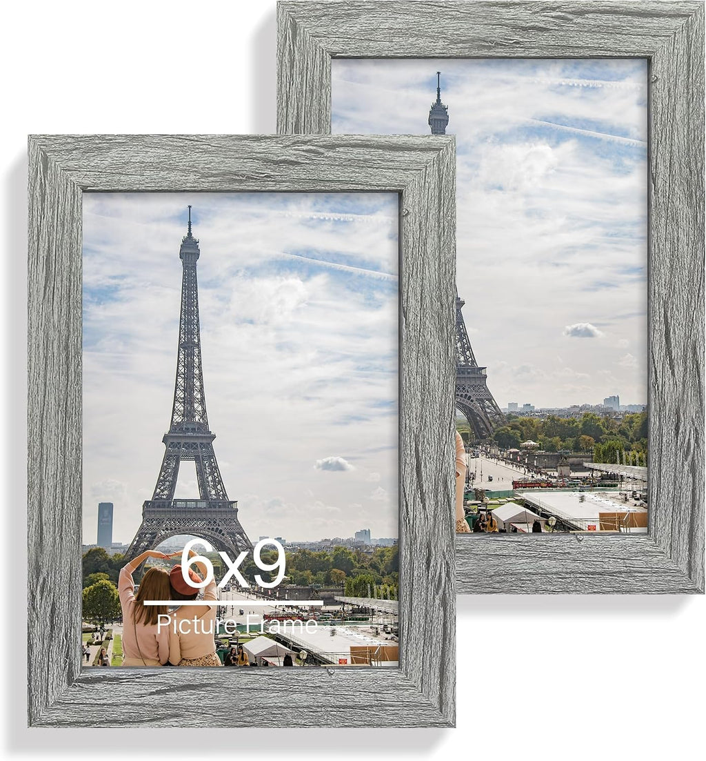 Yulinne 8x10 Picture Frame Set of 2, Distressed White Wood, Real Glass, Fits 5x7 with Mat, Wall or Tabletop