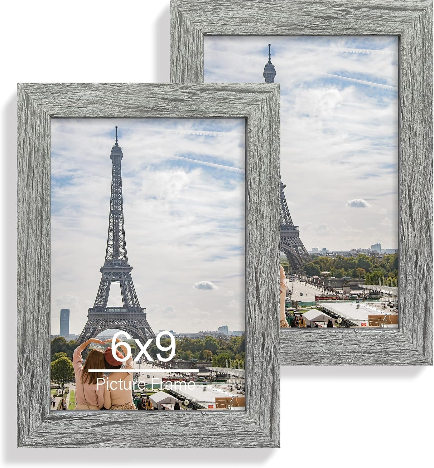 Yulinne 8x10 Picture Frame Set of 2, Distressed White Wood, Real Glass, Fits 5x7 with Mat, Wall or Tabletop
