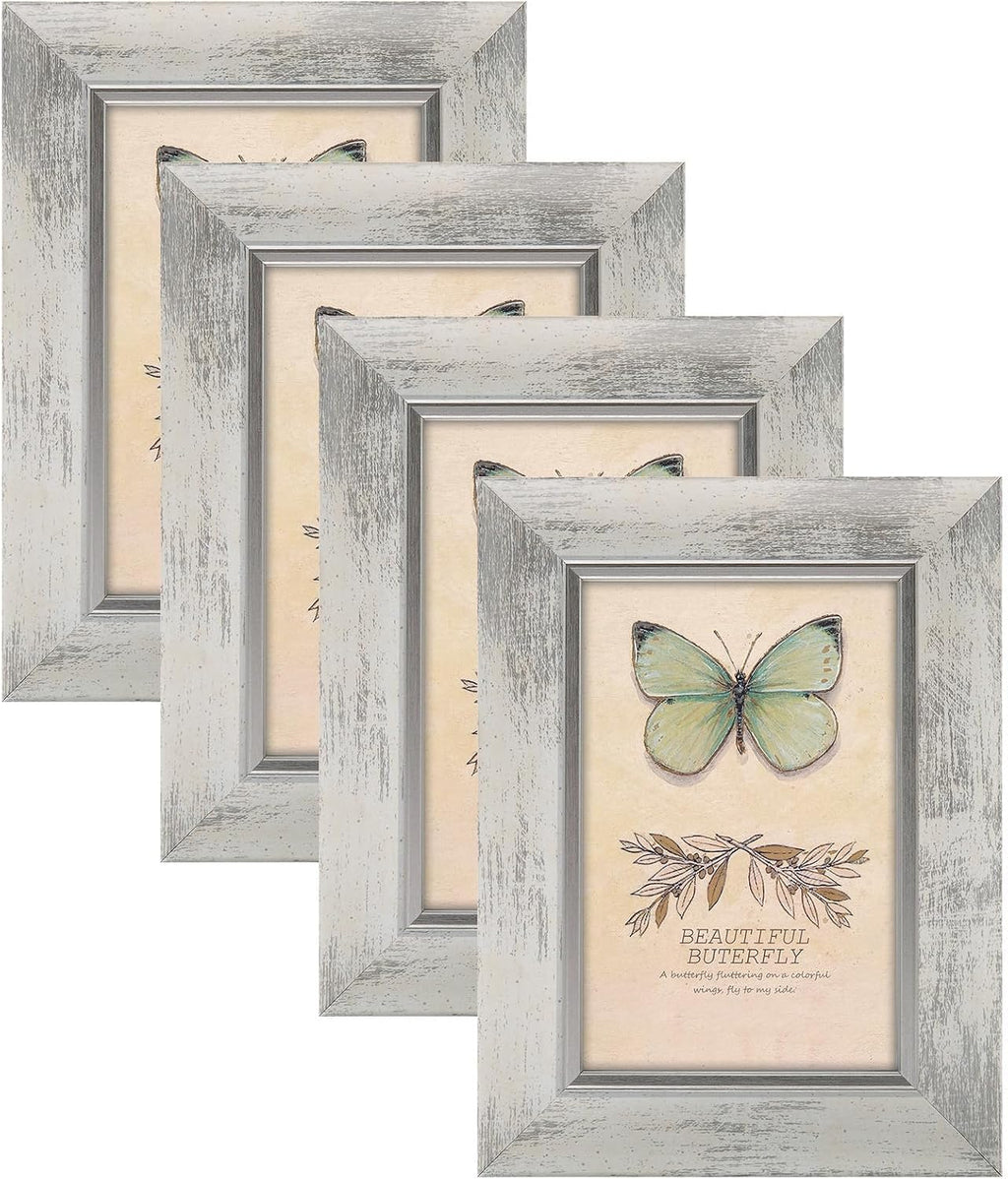 Yulinne 8x10 Picture Frame Set of 4, Rustic Retro Style, HD Plastic Cover, Wall or Tabletop Display