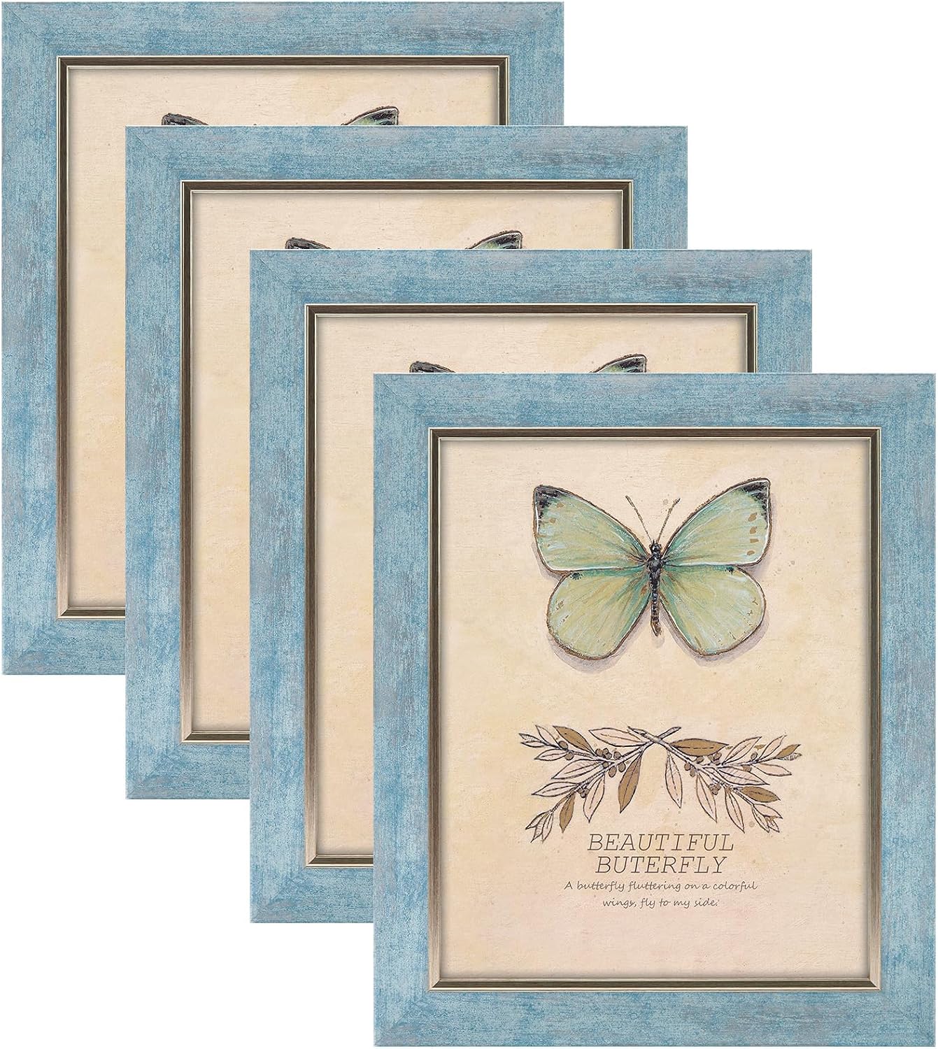 Yulinne 8x10 Picture Frame Set of 4, Rustic Retro Style, HD Plastic Cover, Wall or Tabletop Display
