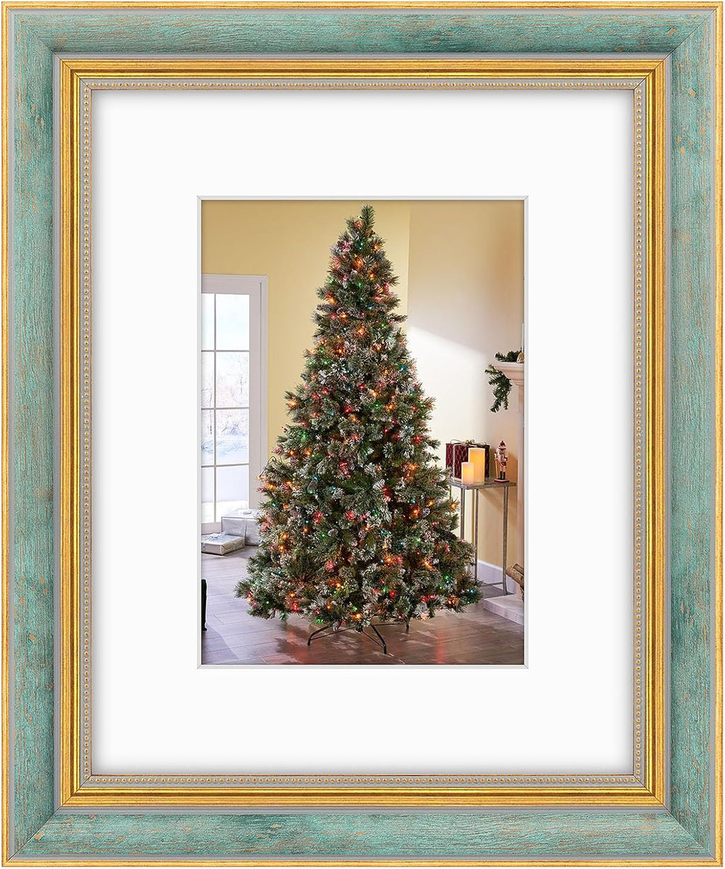 Yulinne Golden State Art 11x14 Green Gold Ornate Frame, Fits 8x10 with White Mat, Real Glass, Wall Mount