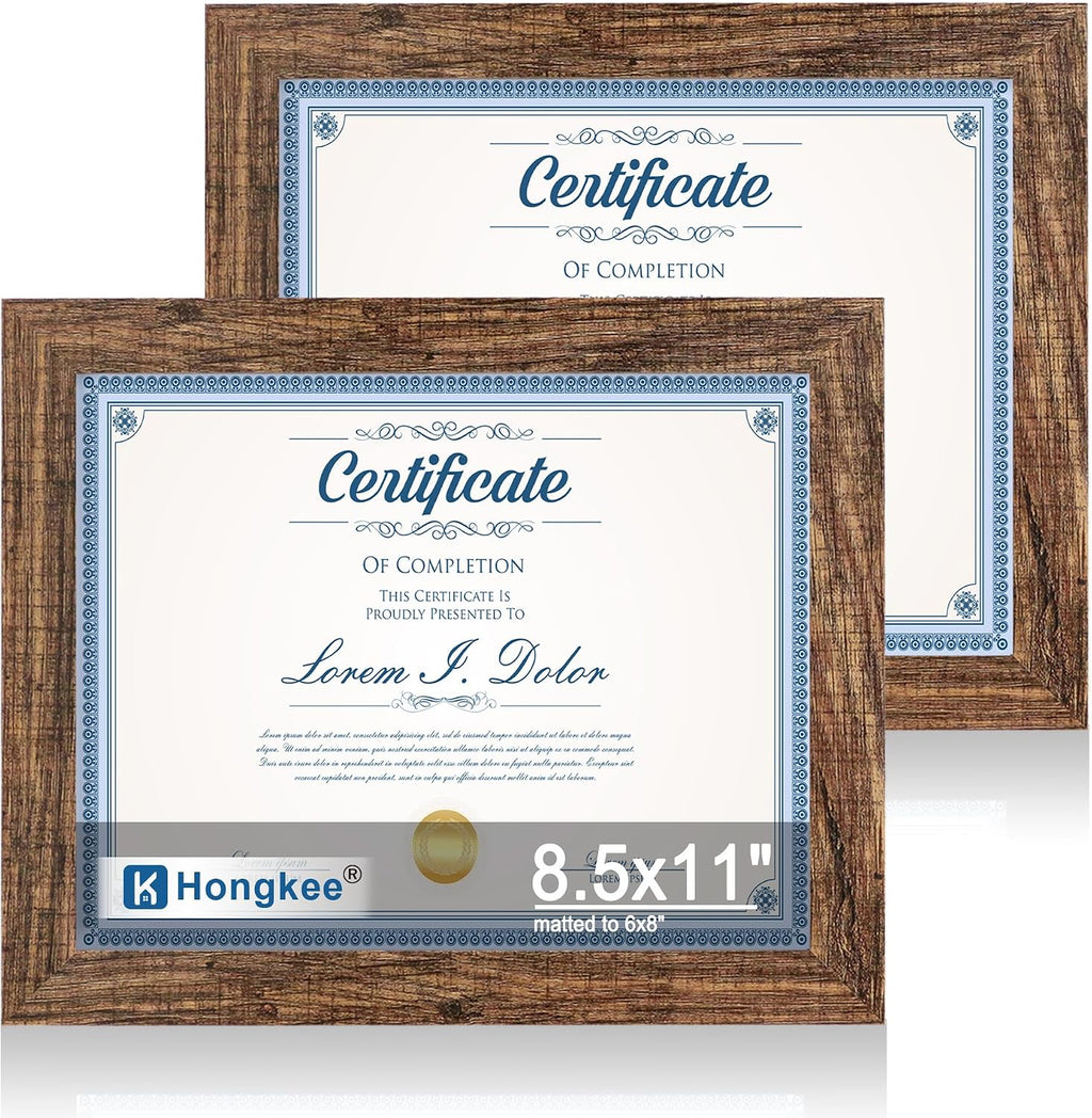 Yulinne 8x10 Picture Frame Set of 2, Distressed White Wood, Real Glass, Fits 5x7 with Mat, Wall or Tabletop