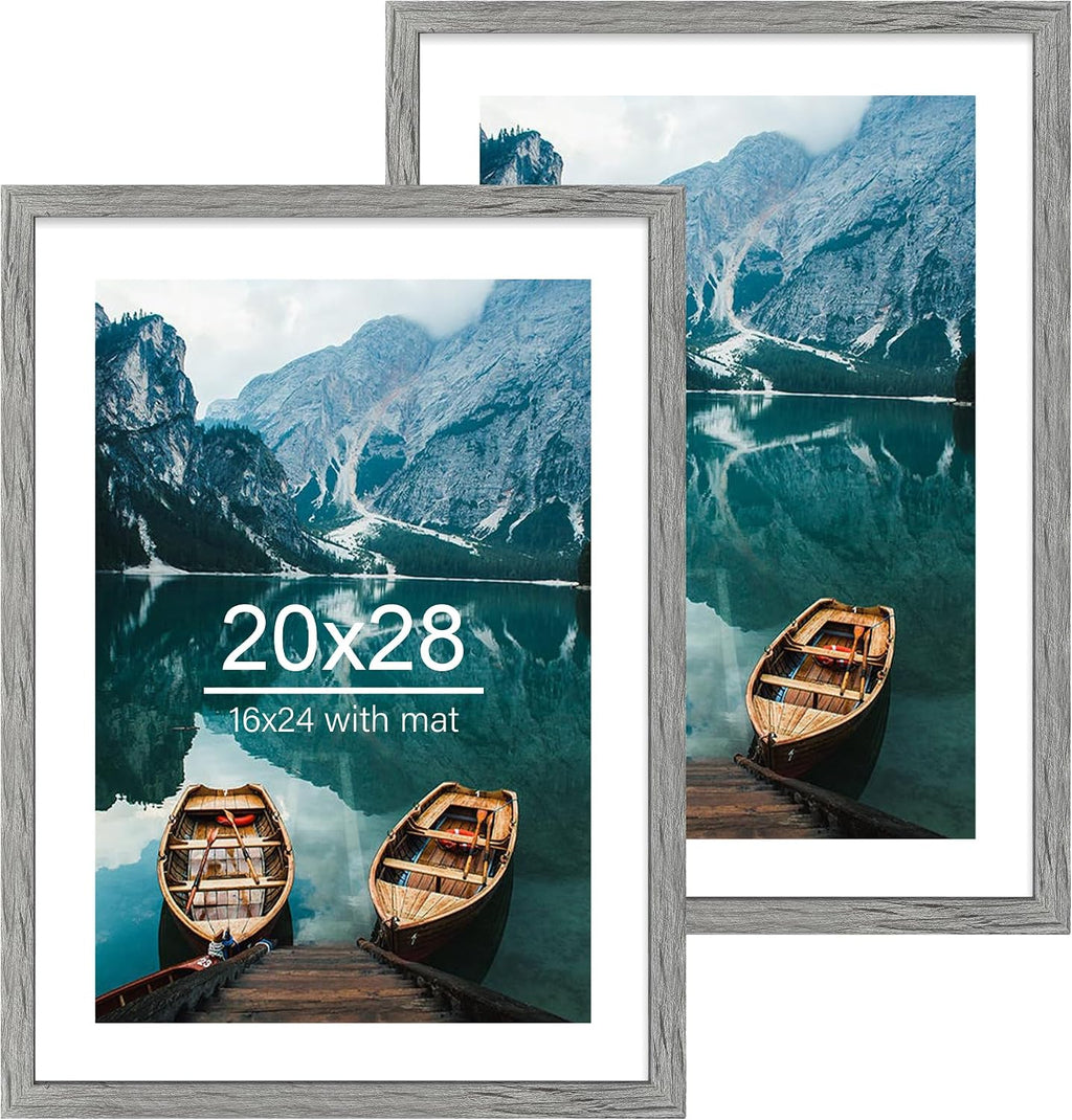 Yulinne 8x10 Picture Frame Set of 2, Distressed White Wood, Real Glass, Fits 5x7 with Mat, Wall or Tabletop