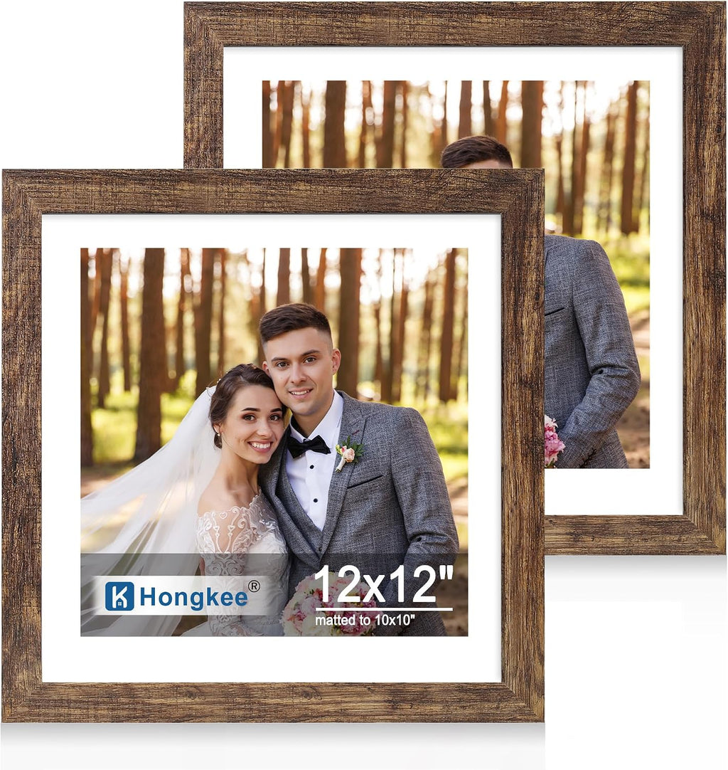 Yulinne 8x10 Picture Frame Set of 2, Distressed White Wood, Real Glass, Fits 5x7 with Mat, Wall or Tabletop