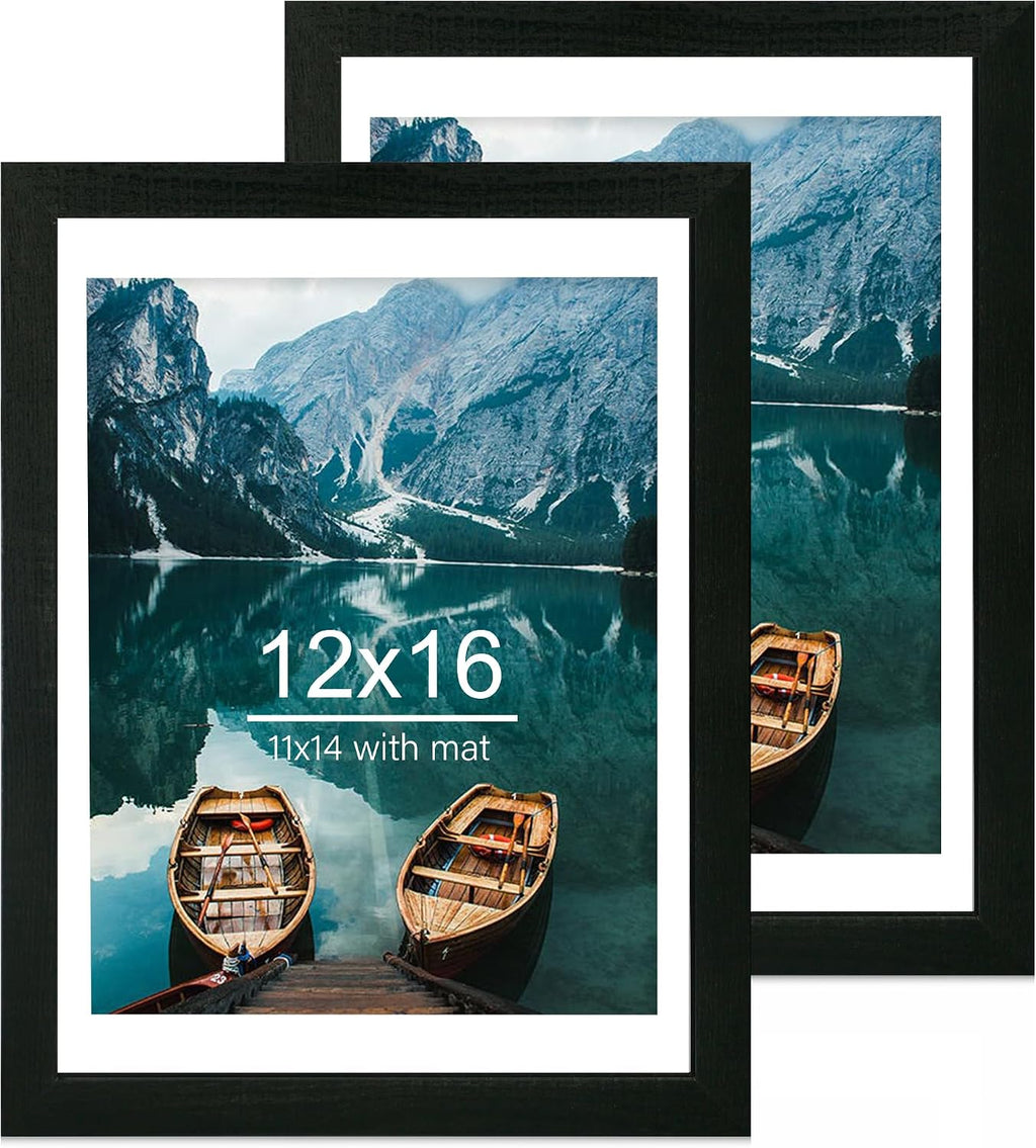 Yulinne 8x10 Picture Frame Set of 2, Distressed White Wood, Real Glass, Fits 5x7 with Mat, Wall or Tabletop
