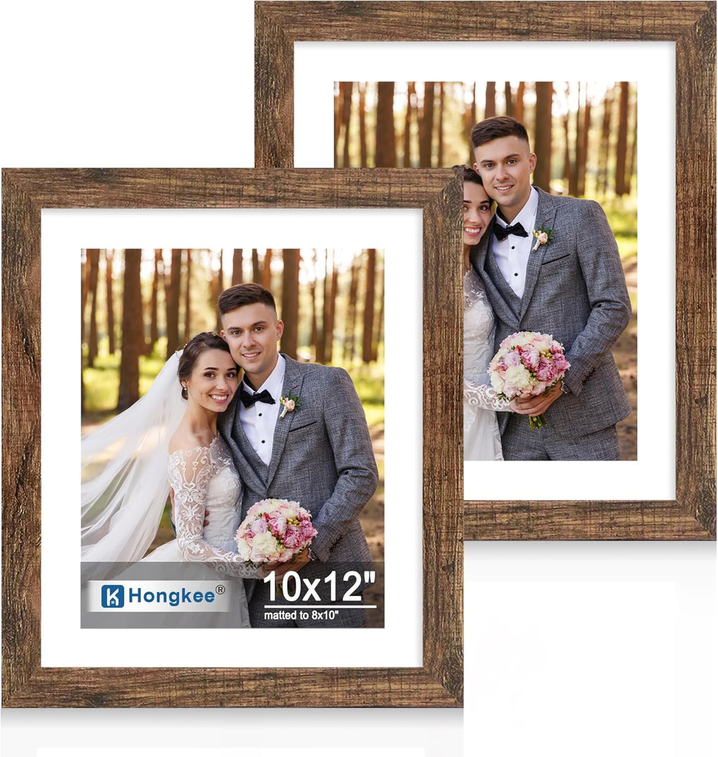 Yulinne 8x10 Picture Frame Set of 2, Distressed White Wood, Real Glass, Fits 5x7 with Mat, Wall or Tabletop