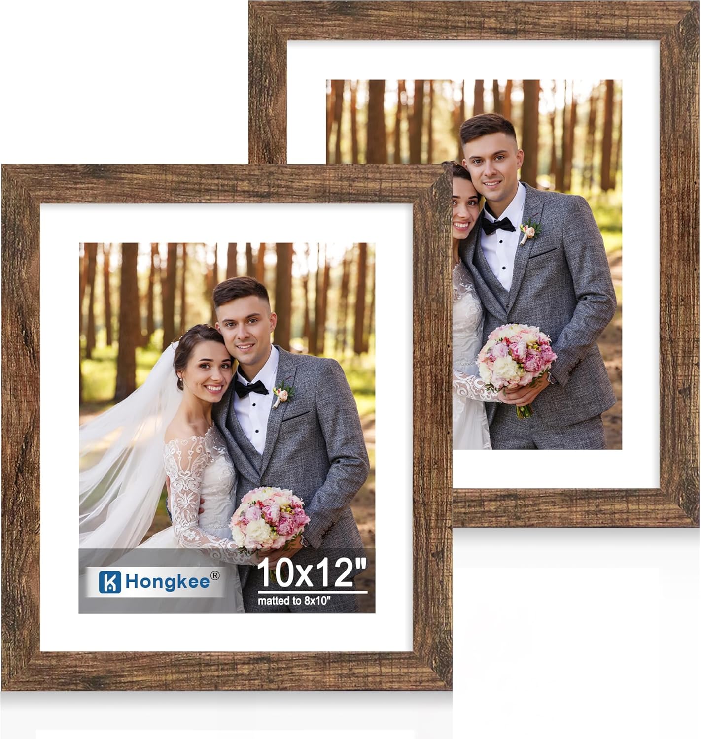Yulinne 8x10 Picture Frame Set of 2, Distressed White Wood, Real Glass, Fits 5x7 with Mat, Wall or Tabletop