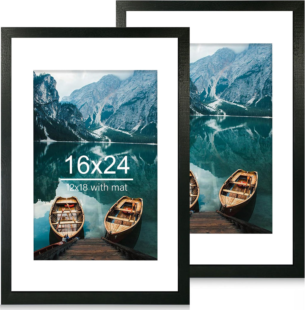 Yulinne 8x10 Picture Frame Set of 2, Distressed White Wood, Real Glass, Fits 5x7 with Mat, Wall or Tabletop
