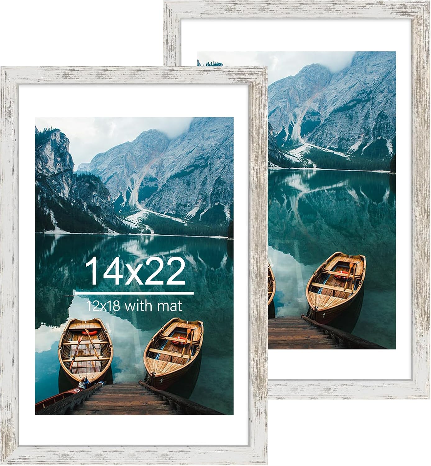 Yulinne 8x10 Picture Frame Set of 2, Distressed White Wood, Real Glass, Fits 5x7 with Mat, Wall or Tabletop