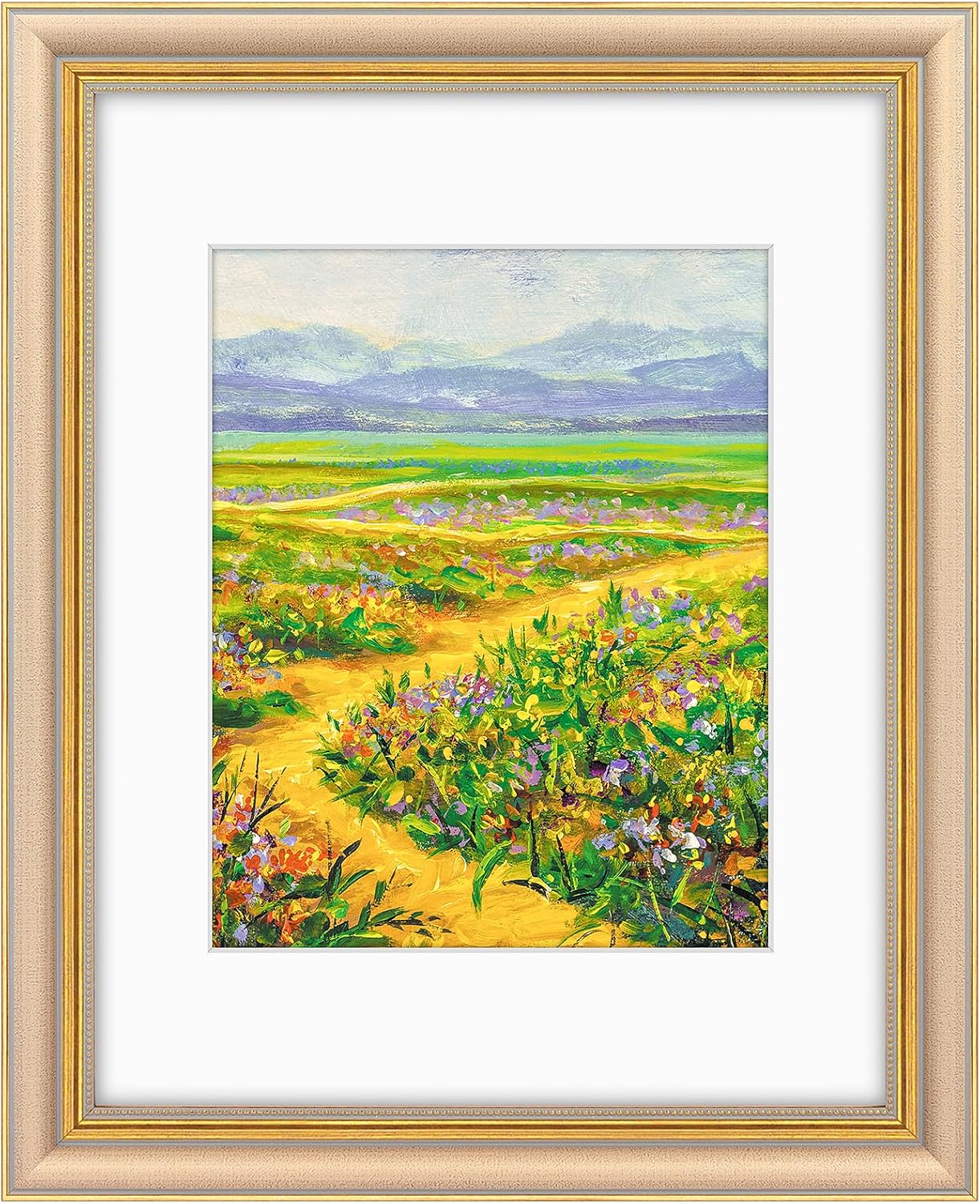 Yulinne Golden State Art 11x14 Green Gold Ornate Frame, Fits 8x10 with White Mat, Real Glass, Wall Mount