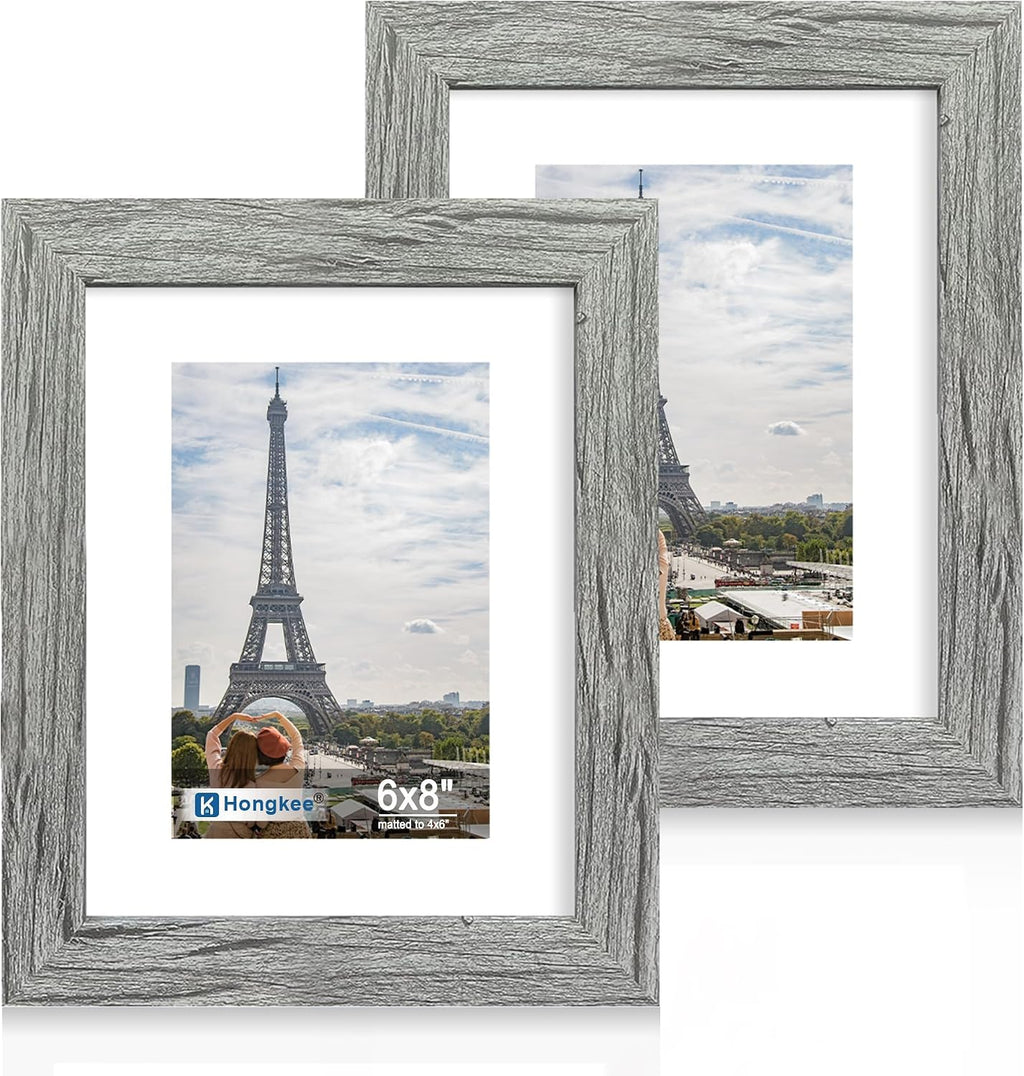 Yulinne 8x10 Picture Frame Set of 2, Distressed White Wood, Real Glass, Fits 5x7 with Mat, Wall or Tabletop