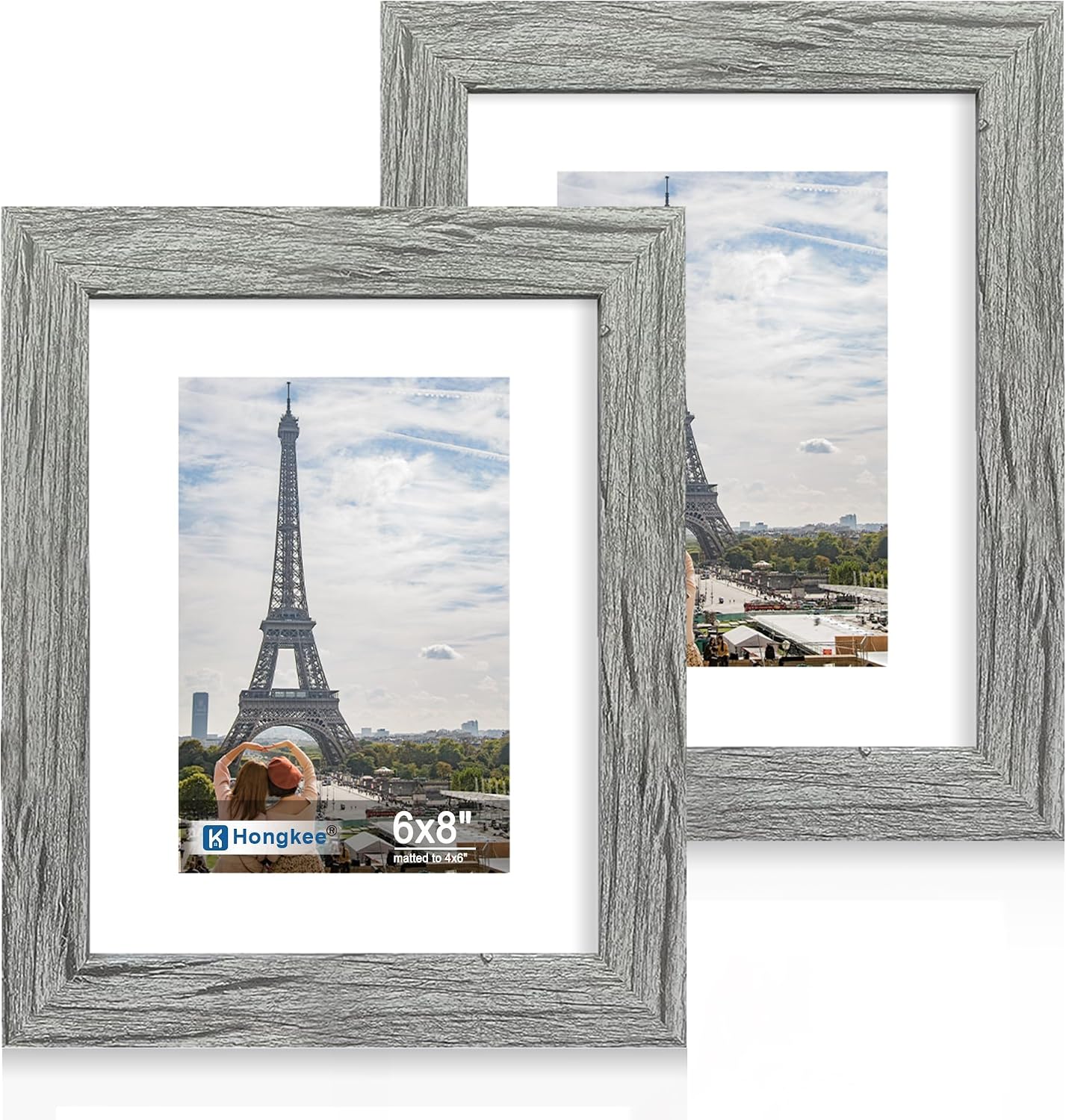 Yulinne 8x10 Picture Frame Set of 2, Distressed White Wood, Real Glass, Fits 5x7 with Mat, Wall or Tabletop