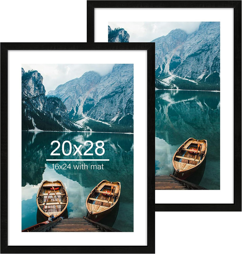 Yulinne 8x10 Picture Frame Set of 2, Distressed White Wood, Real Glass, Fits 5x7 with Mat, Wall or Tabletop