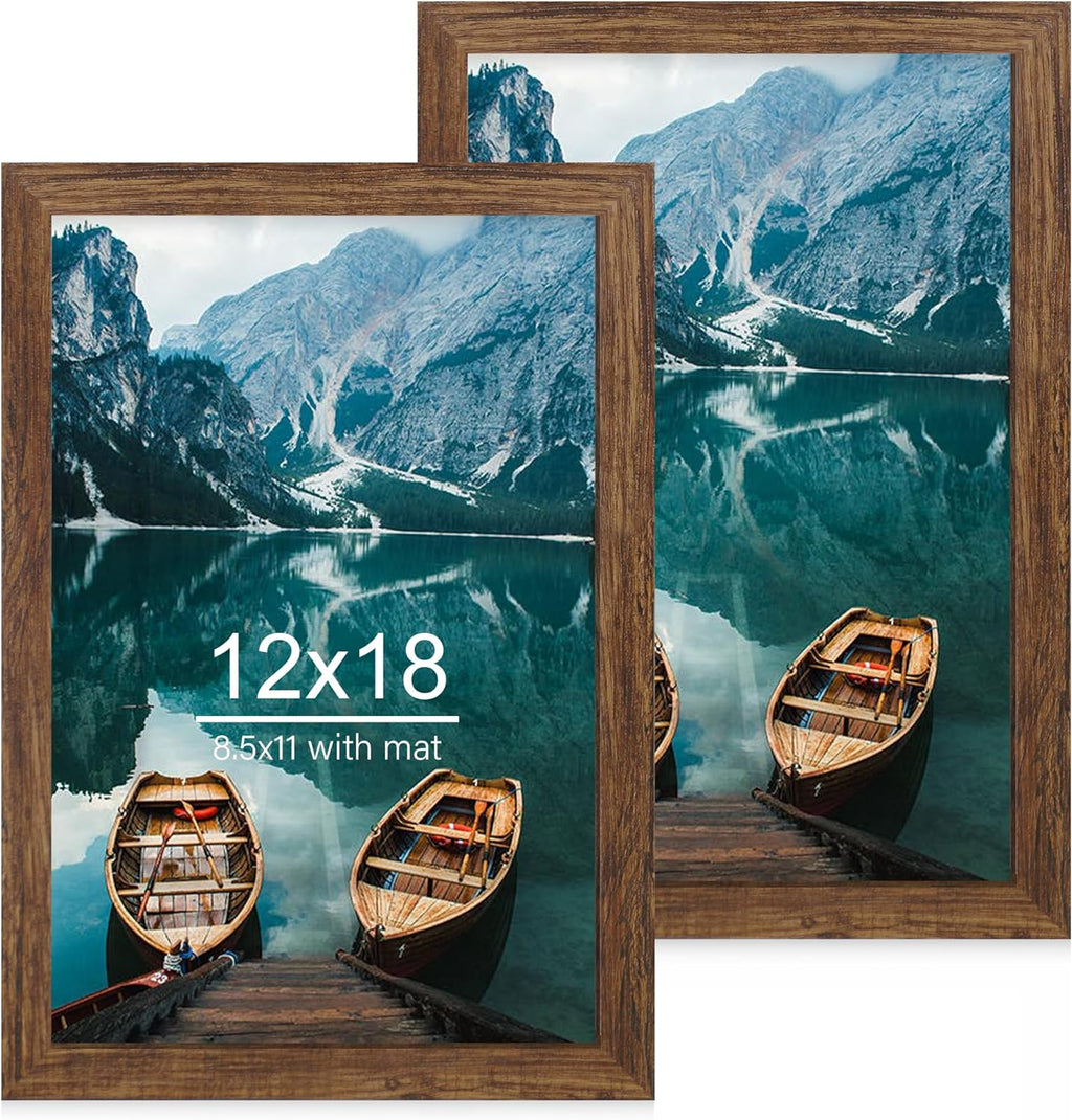 Yulinne 8x10 Picture Frame Set of 2, Distressed White Wood, Real Glass, Fits 5x7 with Mat, Wall or Tabletop