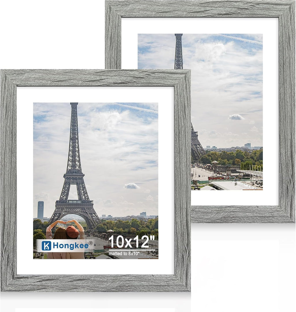 Yulinne 8x10 Picture Frame Set of 2, Distressed White Wood, Real Glass, Fits 5x7 with Mat, Wall or Tabletop